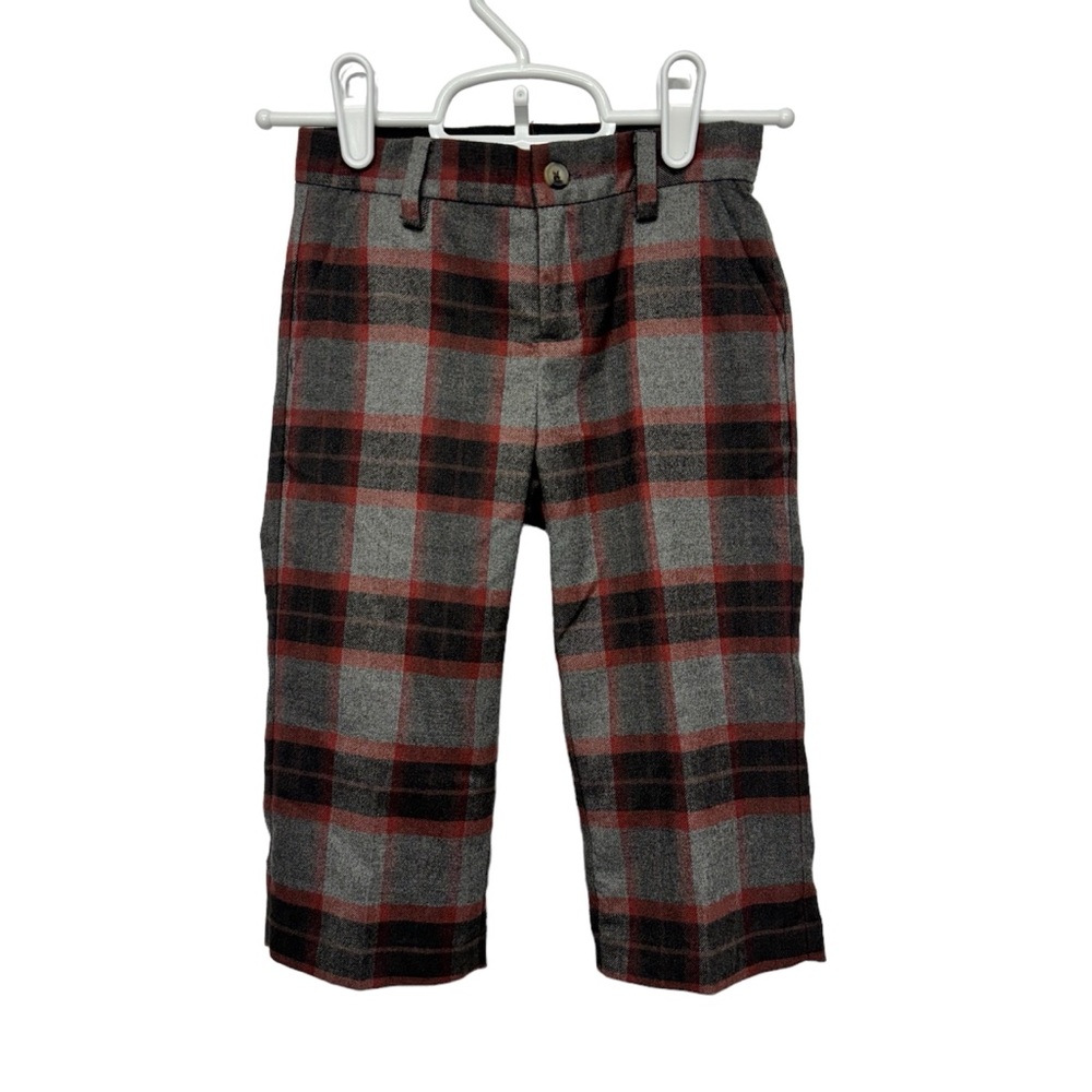 2/$20   Janie and Jack Boy's Plaid Dress Pants Lined Gray Red